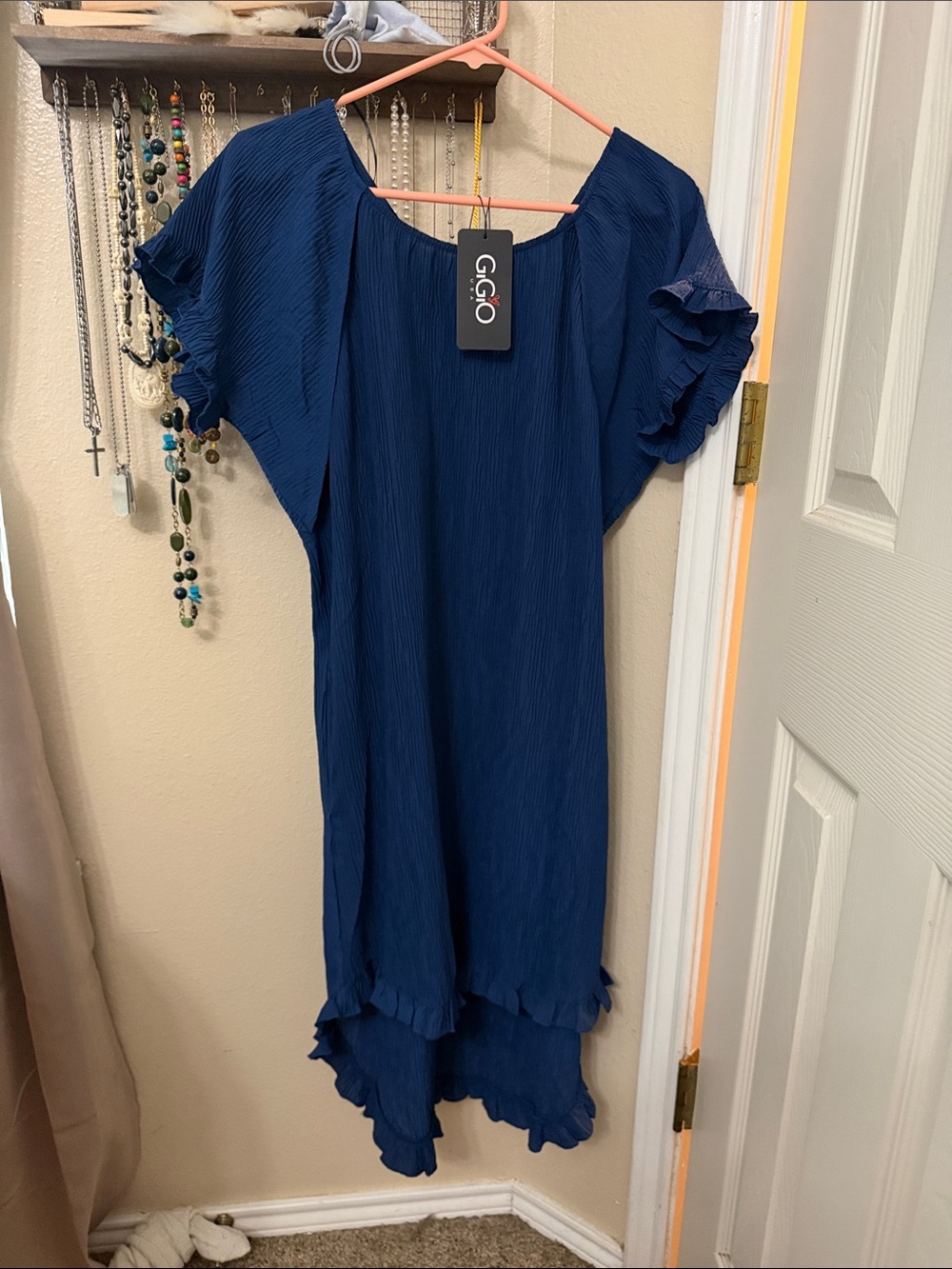 GIGI O Navy High-Low Ruffle Sleeve Dress